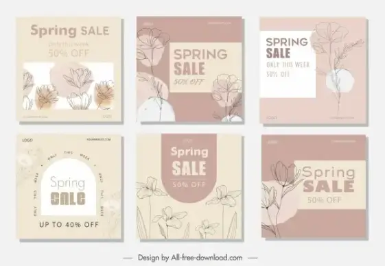 spring sale banner templates classical handdrawn floral sketch