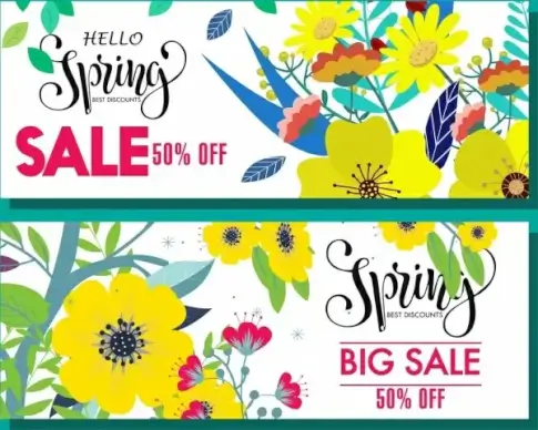 spring sales banners colorful flowers decoration