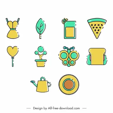 spring season icon sets flat classical handdrawn symbols sketch
