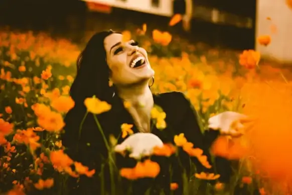 spring season picture lady joyful with flowers