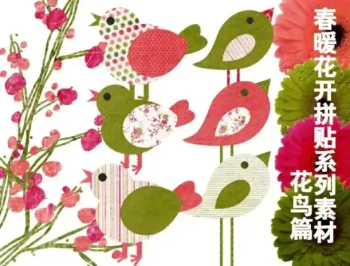 spring series of collage flowers birds articles