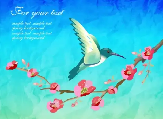 spring template with bird and flowers illustration