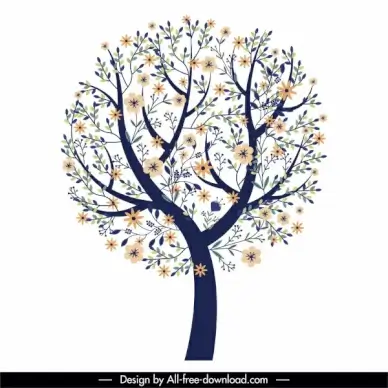 spring tree icon blossom sketch classic flat