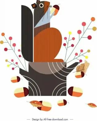 squirrel painting colored flat design leaves chestnut decor