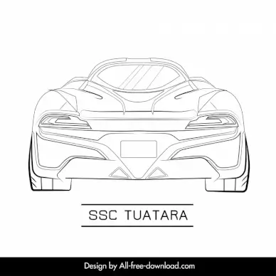 ssc tuatara car model icon flat symmetric black white handdrawn back view outline