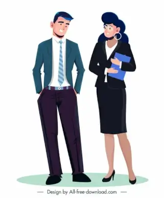 staffs icons elegant clothing sketch cartoon characters