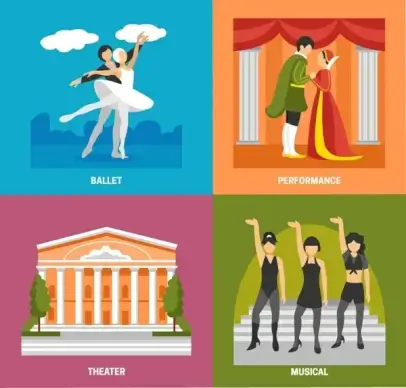 stage design elements illustration with colored symbols
