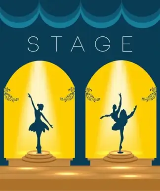 stage design template shiny yellow decoration ballerina icons