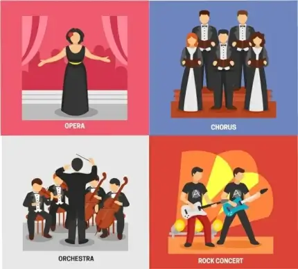 stage performance concepts illustration with various types