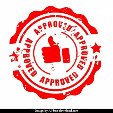 stamp approved template flat serrated circle thump up