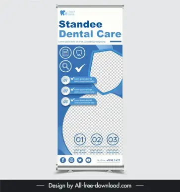 standee dental care template elegant flat checkered circles shield 