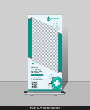 standee medical healthcare banner template 3d checkered geometry medical elements