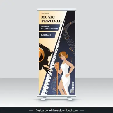 standee music festival banner template elegant cartoon