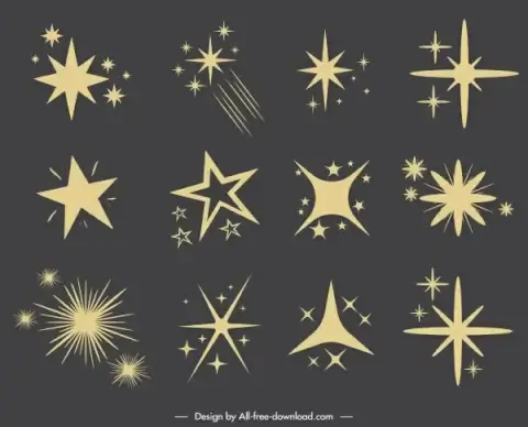 stars icons dynamic sparkling shapes classic flat design