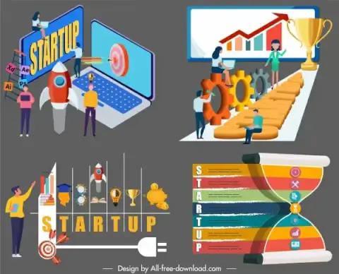 startup concept inforgraphic templates colorful modern symbols