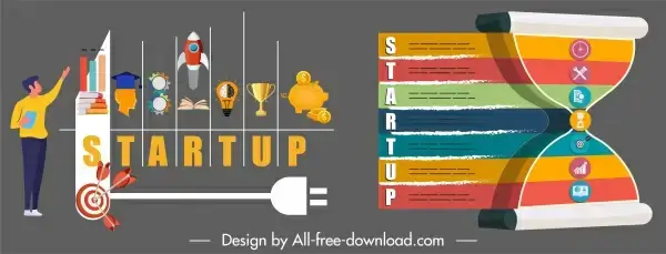 startup infographic templates colorful flat symbols sketch