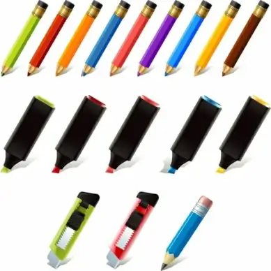 stationary icons collection 3d multicolored realistic design