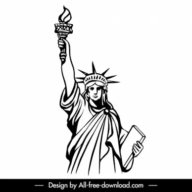 statue of liberty sign icon flat black white handdrawn sketch