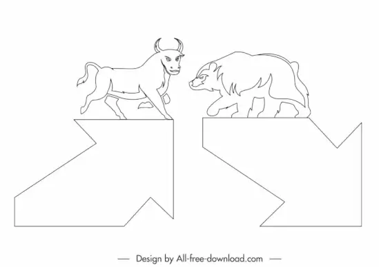 stock market trading floor design elements bull bear arrows sketch