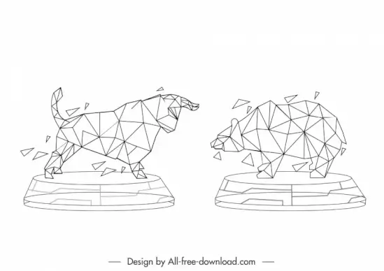 stock trade sign icons dynamic low polygonal bear bull sketch