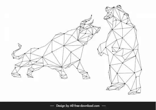 stock trade sign icons low polygonal bear bull sketch
