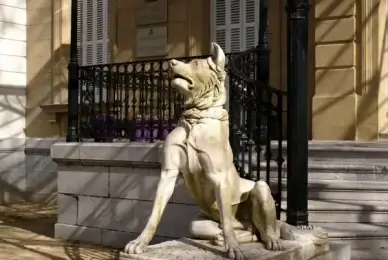 stone figure dog guardian
