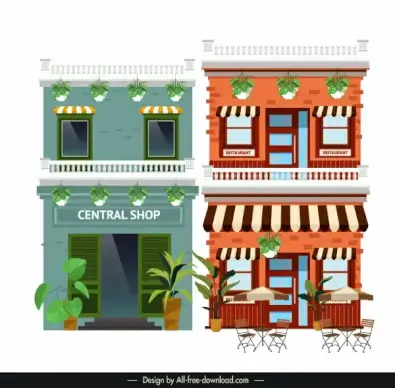 store shop facade templates colored classical decor