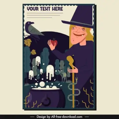 story book background old witch icon cartoon design