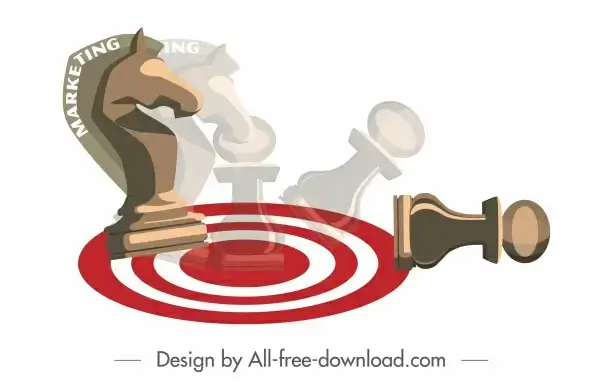 strategy marketing background chesspieces icons sketch blurred design