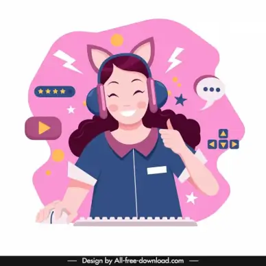 streamer icon happy woman cartoon sketch