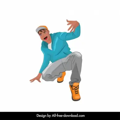street dancer icon 3d dynamic cartoon character sketch