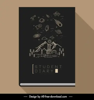 student diary cover page template dark handdrawn astronomy nature elements decor