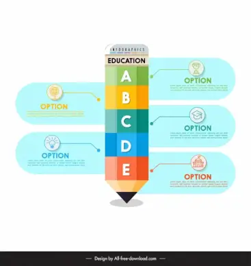 student infographics template flat pencil school elements 