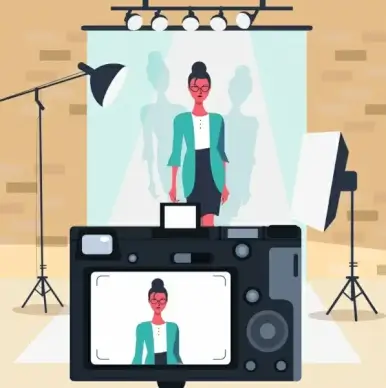 studio background model camera devices icons cartoon design