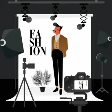 studio room background model devices icons cartoon design