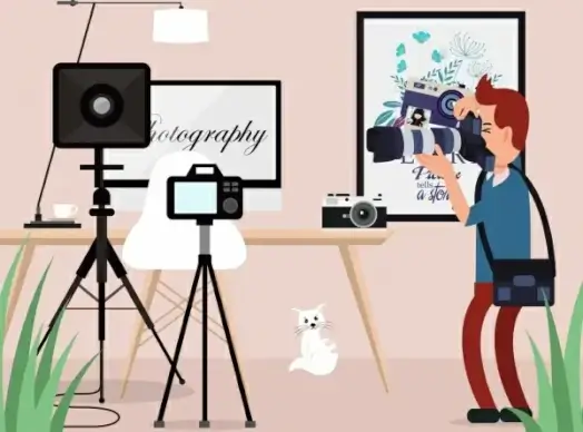 studio work background man camera tool icons decor