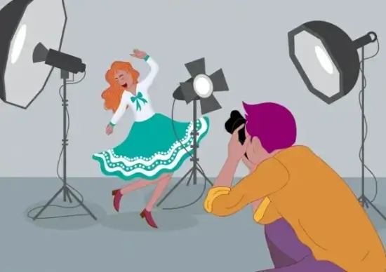 studio work background model cameraman device icons decor