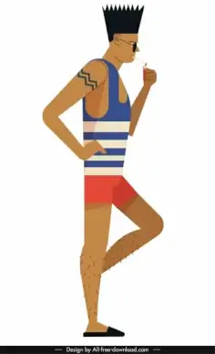 stylish man icon smoking gesture cartoon character sketch
