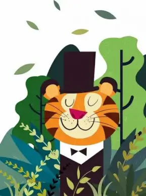 stylized tiger drawing funny colored cartoon