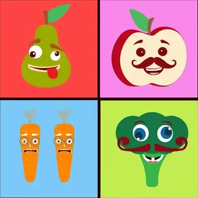 stylized vegetable icons colored cartoon design