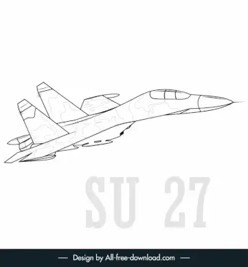 su 27 jet icon black white vector outline