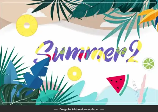 summer 2 poster template elegant flat classical fruits nature elements decor