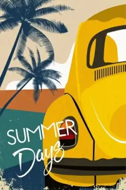 summer background car beach icons closeup retro design