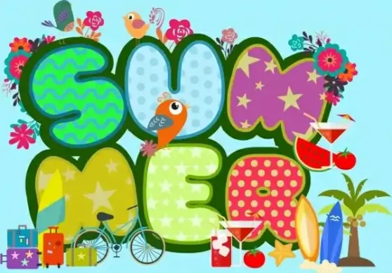 summer background colorful text travel icons design
