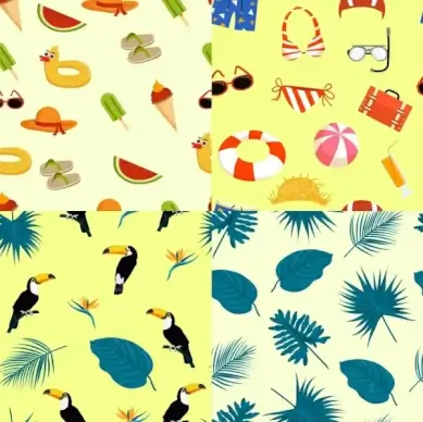 summer background sets repeating colored icons decor