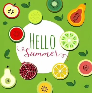 summer background tropical fruit icons flat sliced design