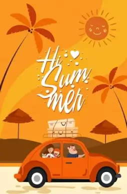 summer banner colored cartoon design