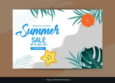 summer discount banner template flat checkered leaves fruits  decor