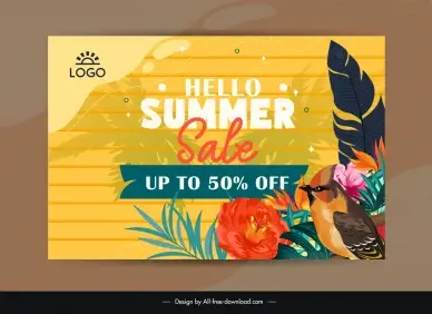 summer discount banner template flowers leaves bird decor