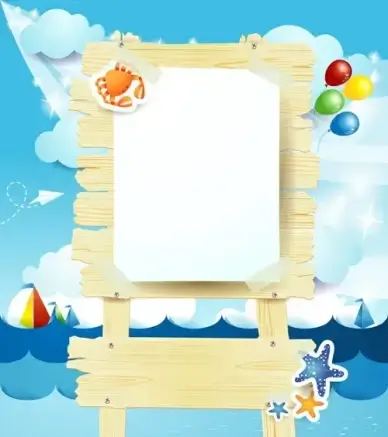 summer elements with wooden plaque vector